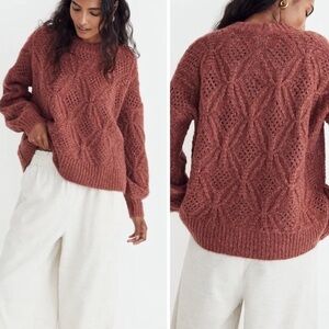 Madewell Cayden Pointelle Balloon Sleeve Pullover Sweater Heather Tulip Size M